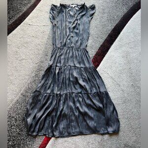 Grade & Gather Gunmetal Tiered A Line MIDI Dress